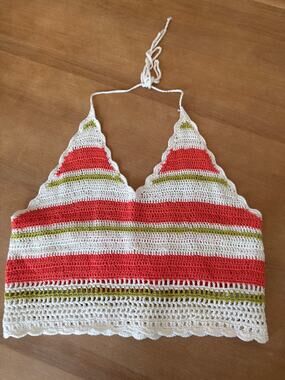 Aerie Women’s Halter Tank Large Crocheted Knit Sheer Beach Resort